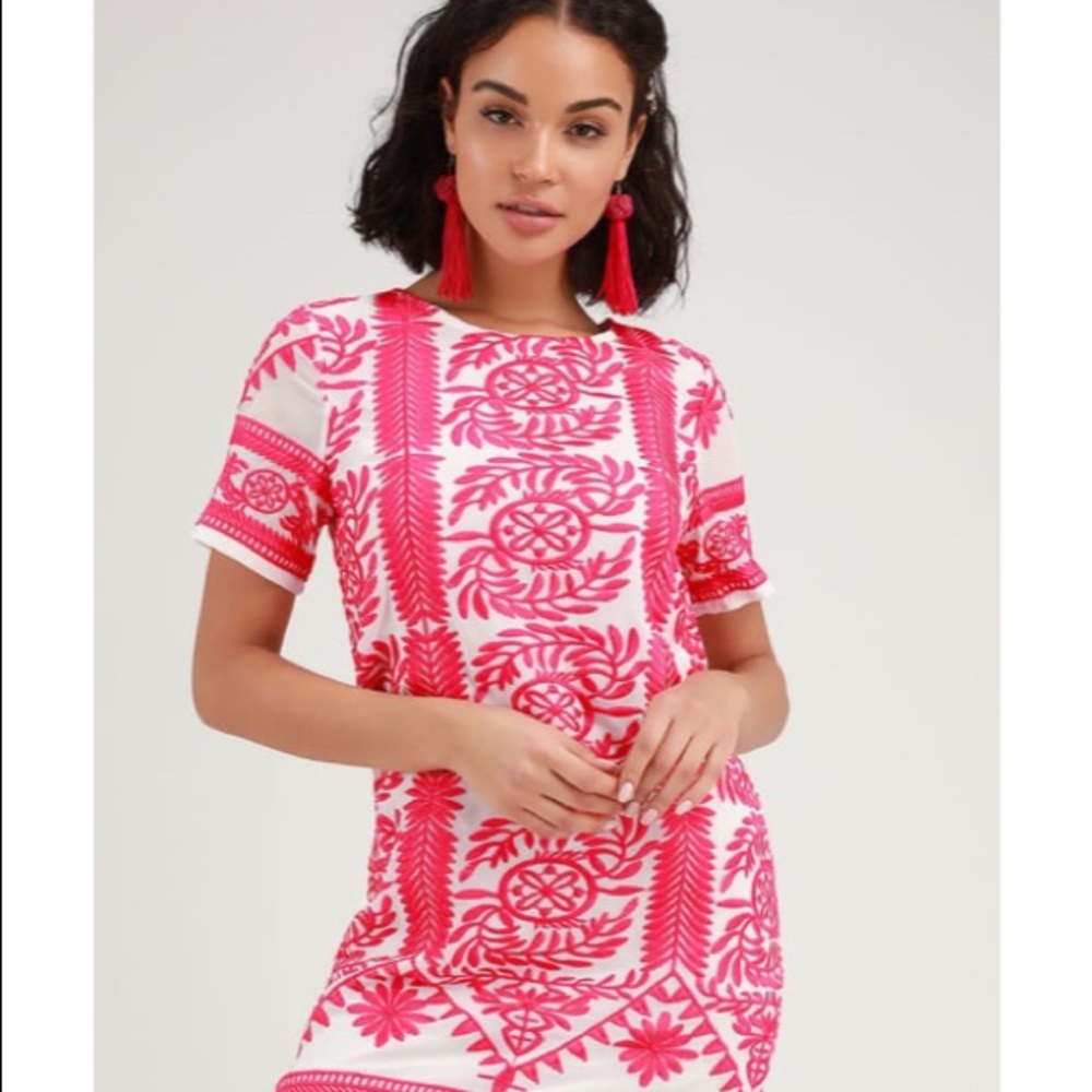 Lulus pink embroidered dress NWOT!